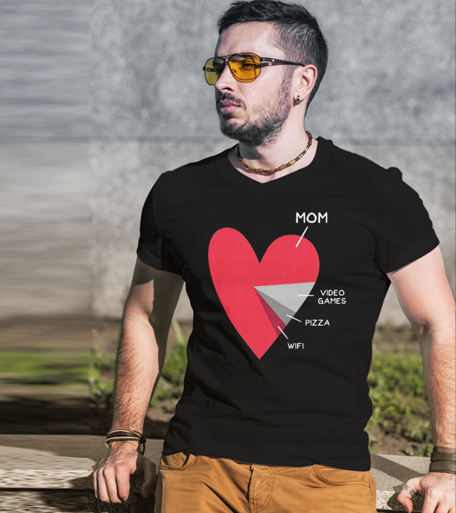 Mom Heart Video Games Pizza Wifi Pie Chart T-Shirt