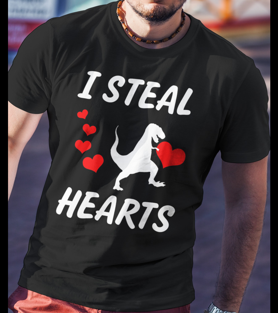 I Steal Hearts Funny Boys Dinosaur Valentine Kids T-Shirt