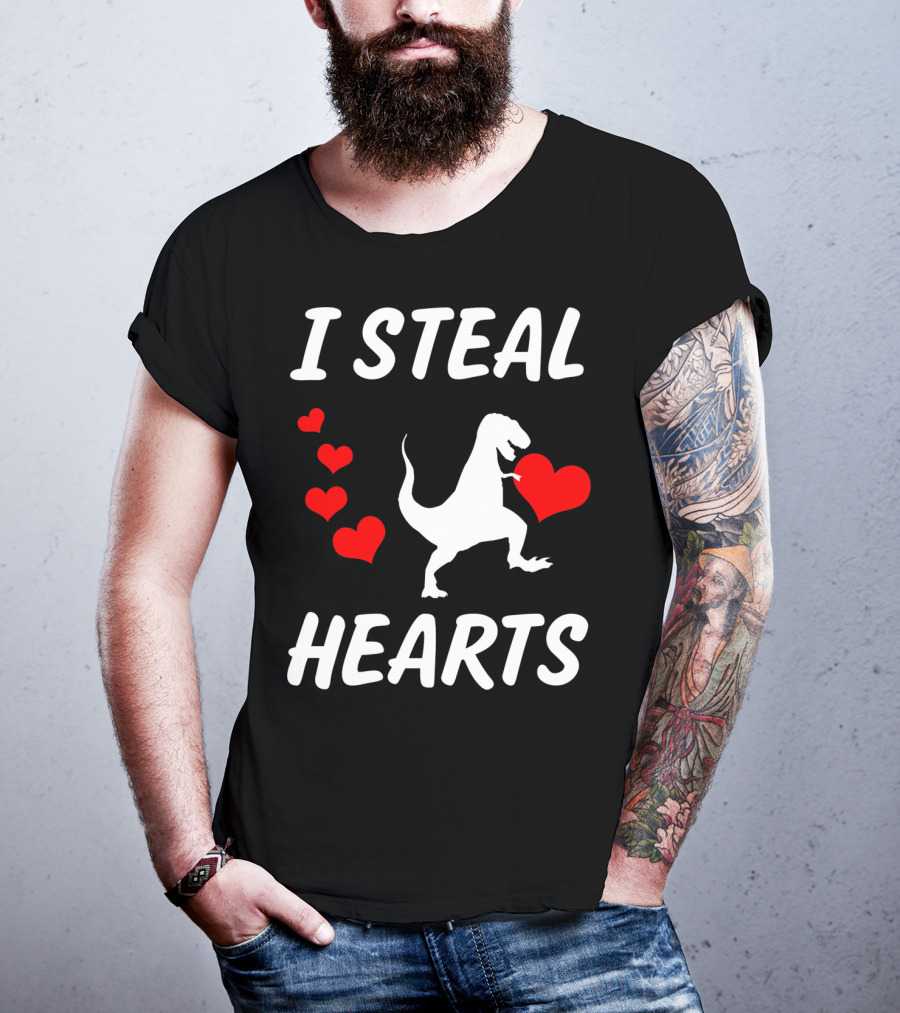 I Steal Hearts Funny Boys Dinosaur Valentine Kids T-Shirt