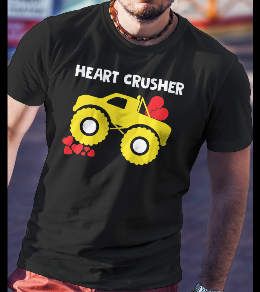 Heart Crusher Monster Truck Valentine Kids T-Shirt
