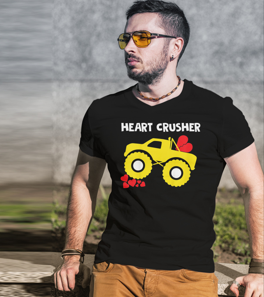 Heart Crusher Monster Truck Valentine Kids T-Shirt