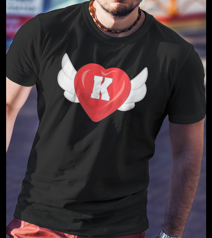Kids Monogram K Red Heart With Wings T-Shirt