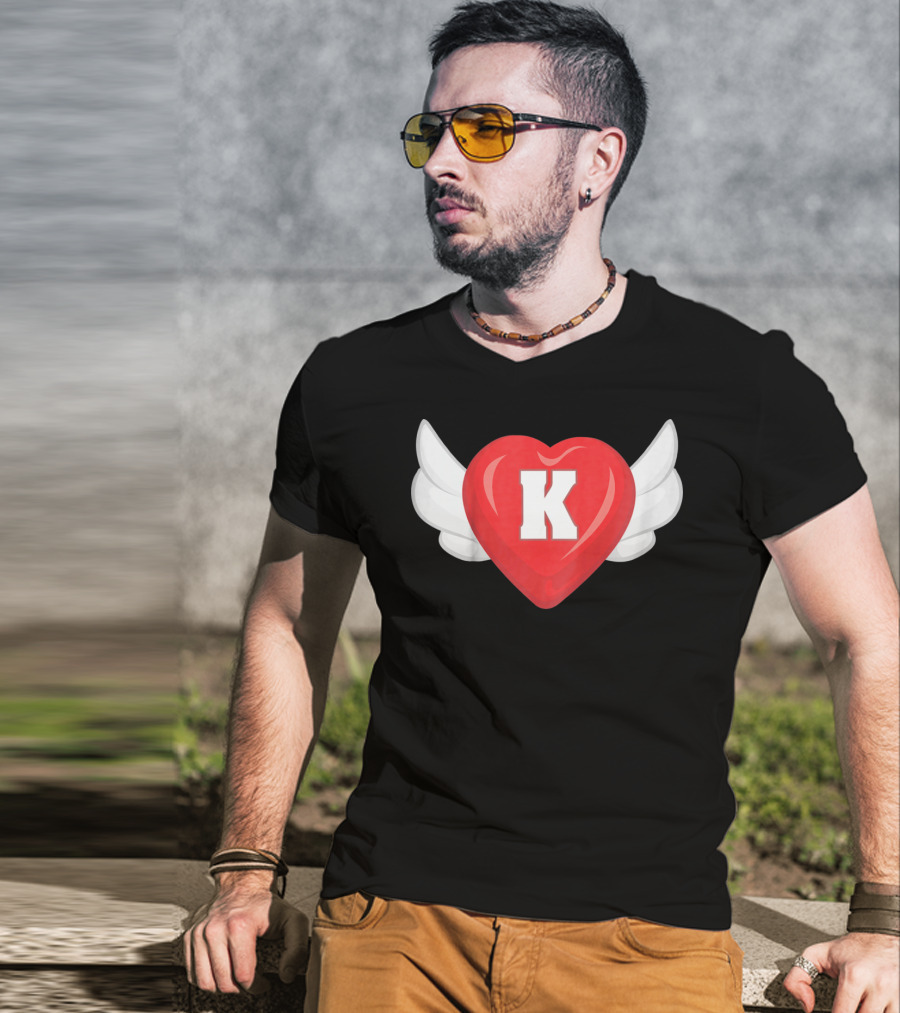 Kids Monogram K Red Heart With Wings T-Shirt