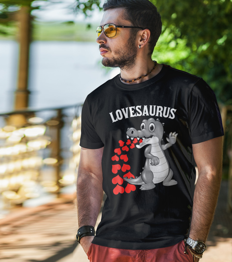LOVESAURUS Kids Valentines Day Dinosaur Hearts T-Shirt