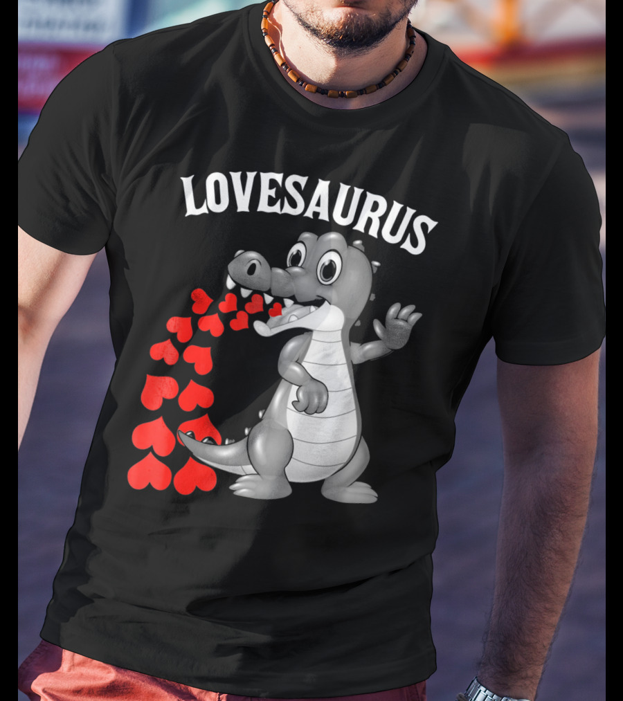 LOVESAURUS Kids Valentines Day Dinosaur Hearts T-Shirt