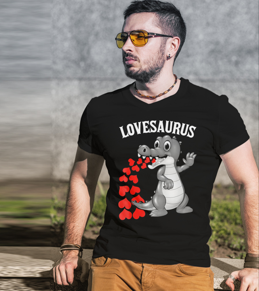 LOVESAURUS Kids Valentines Day Dinosaur Hearts T-Shirt