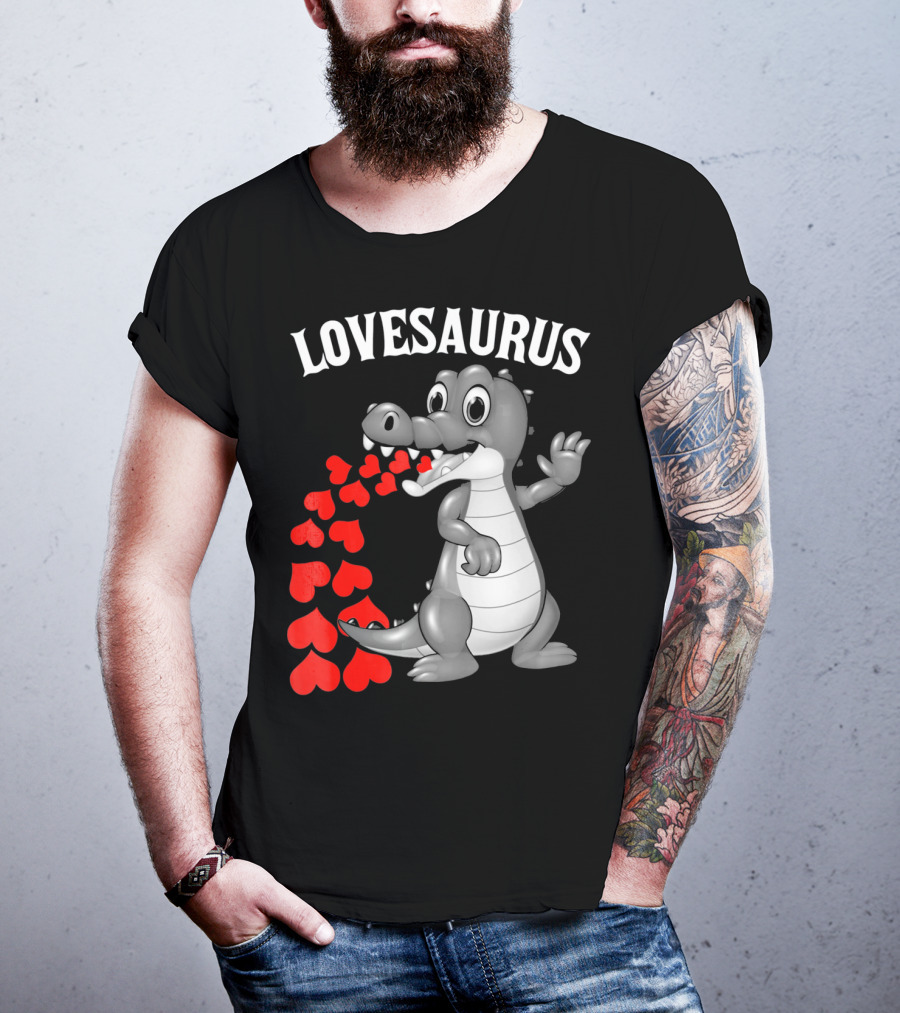 LOVESAURUS Kids Valentines Day Dinosaur Hearts T-Shirt