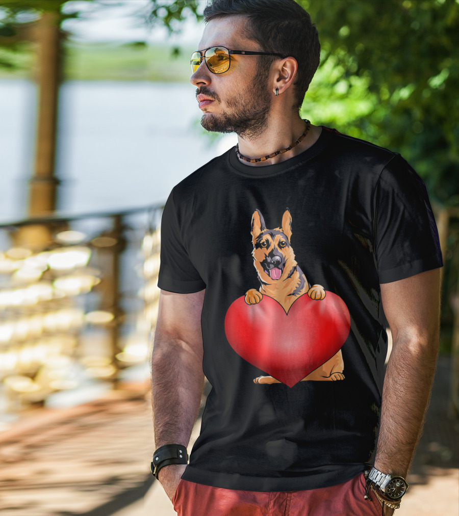 Kids Valentines Day German Shepherd Holding Heart T-Shirt