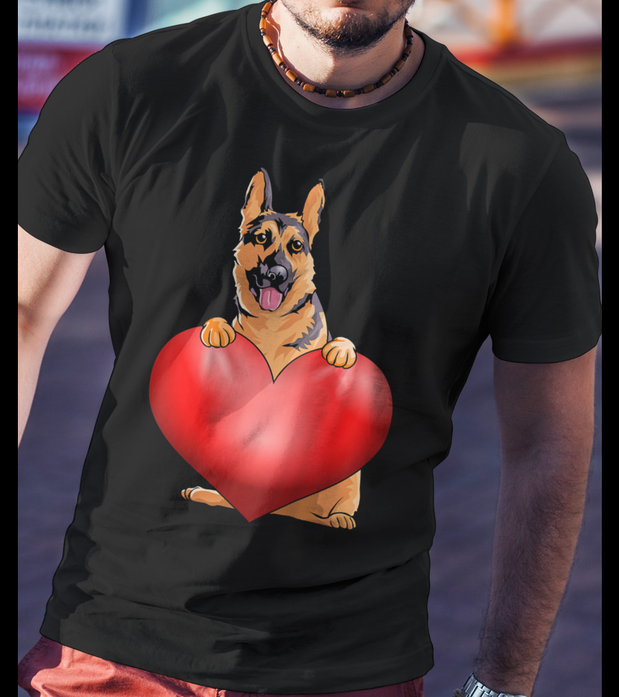 Kids Valentines Day German Shepherd Holding Heart T-Shirt