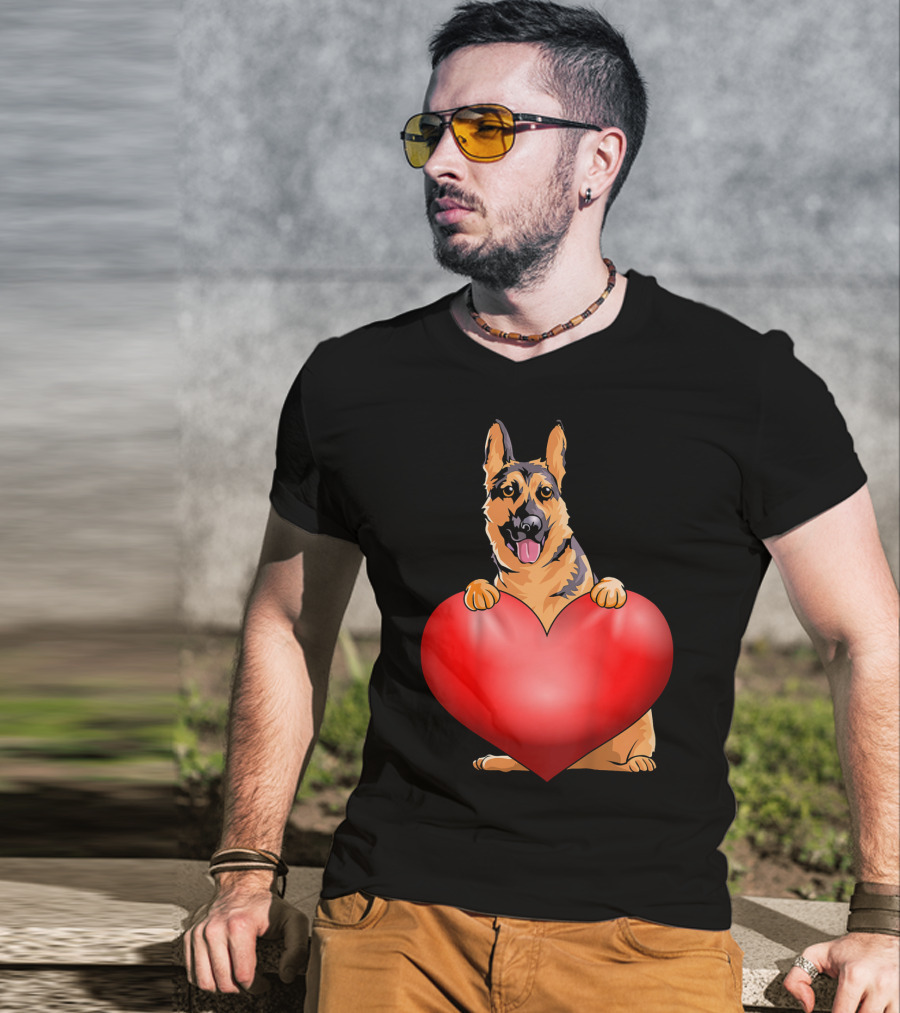 Kids Valentines Day German Shepherd Holding Heart T-Shirt