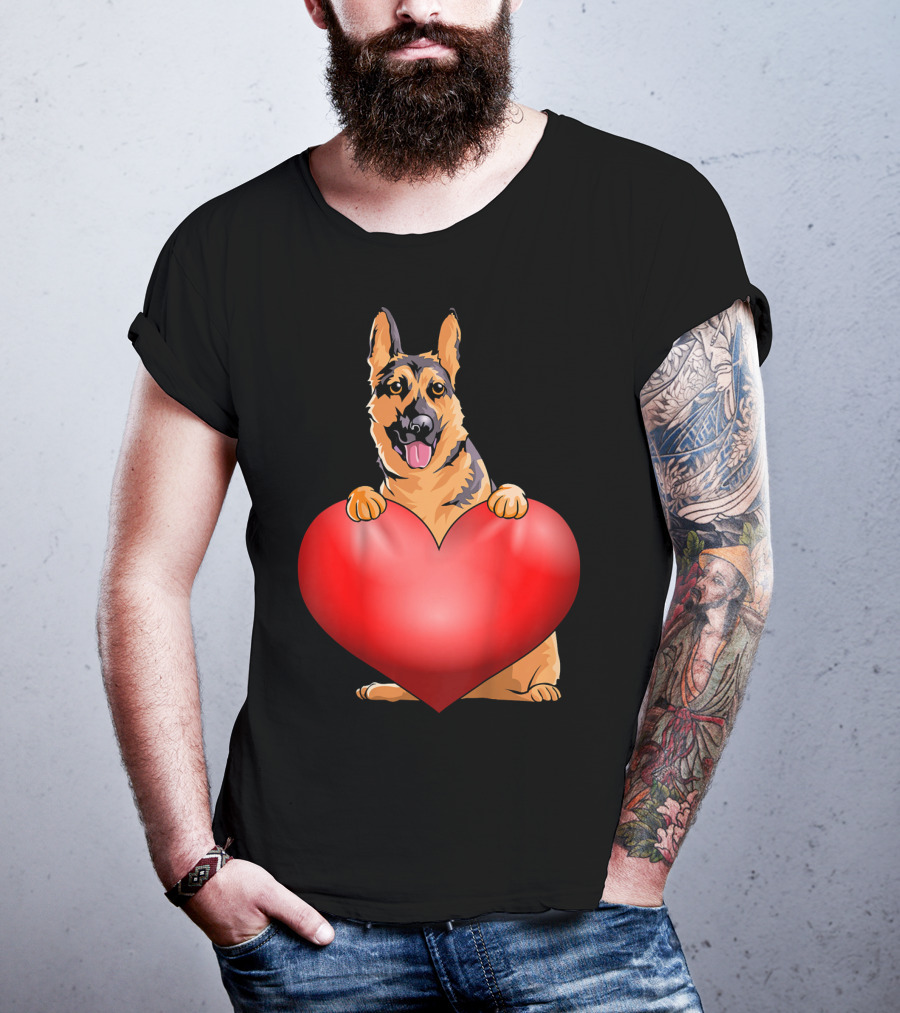 Kids Valentines Day German Shepherd Holding Heart T-Shirt