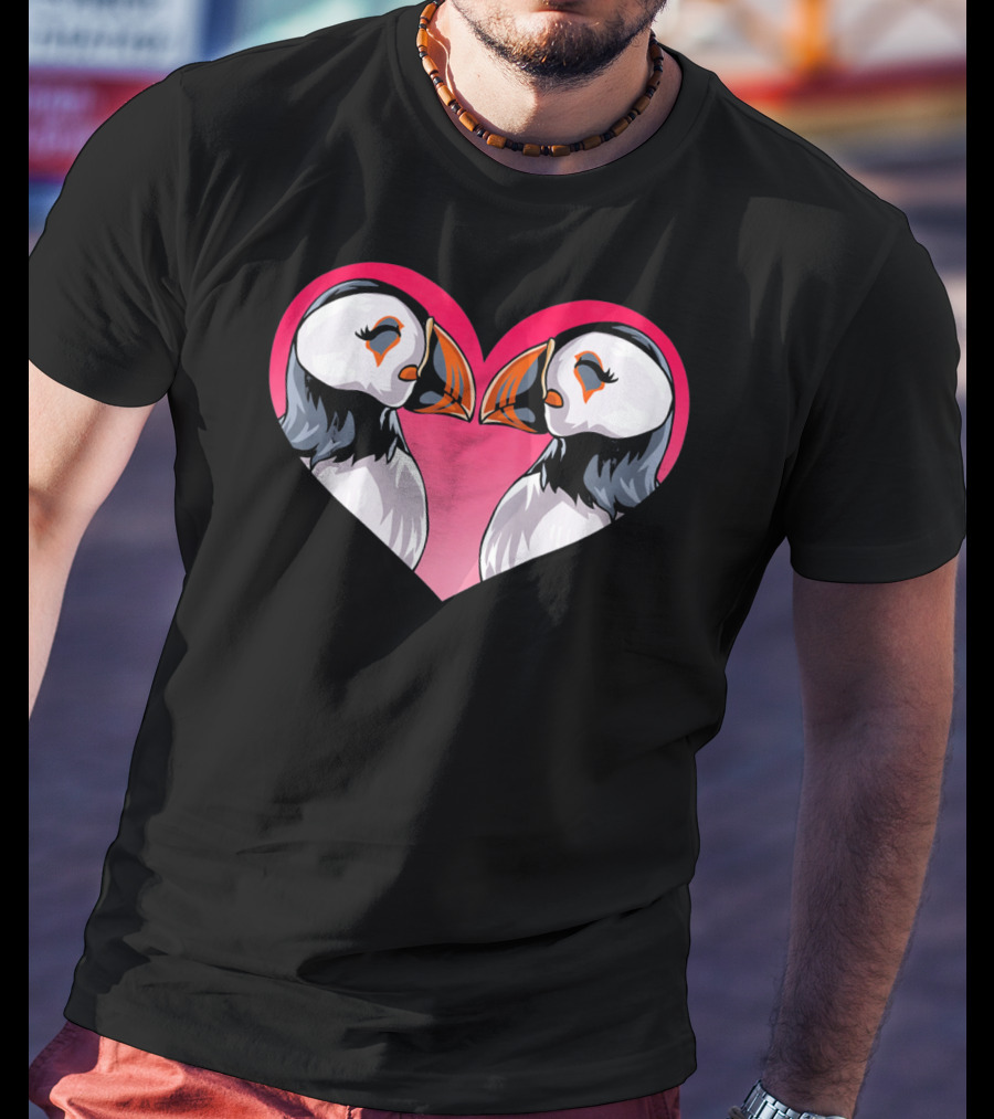 Valentines Day Puffin Heart Kids T-Shirt