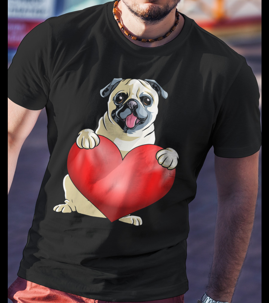 Kids Valentines Day Pug Dog Heart T-Shirt