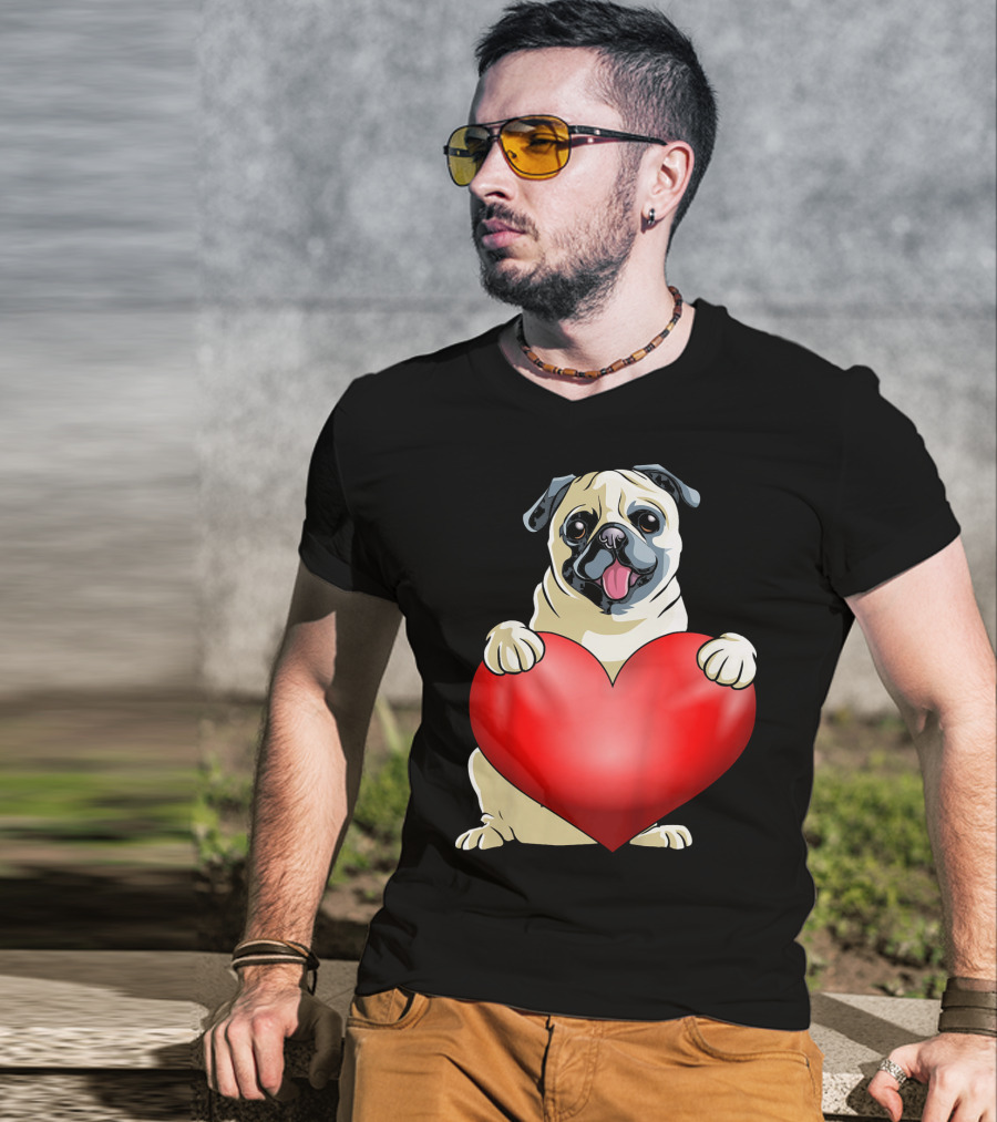 Kids Valentines Day Pug Dog Heart T-Shirt