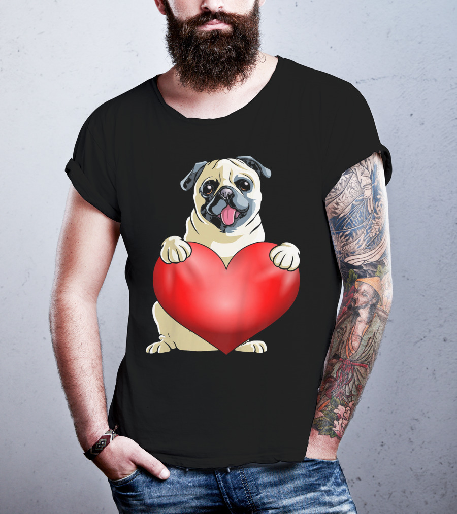 Kids Valentines Day Pug Dog Heart T-Shirt
