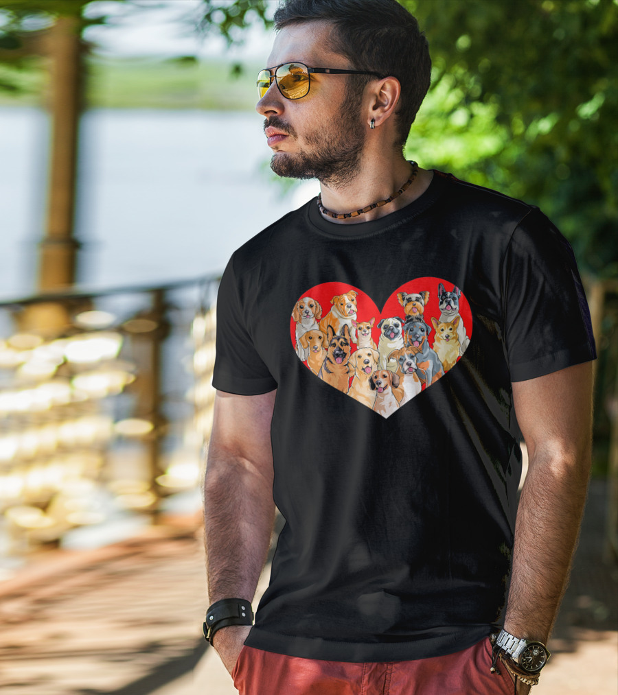 Kids Valentines Day Heart Pug Yorkie Corgi Dogs T-Shirt
