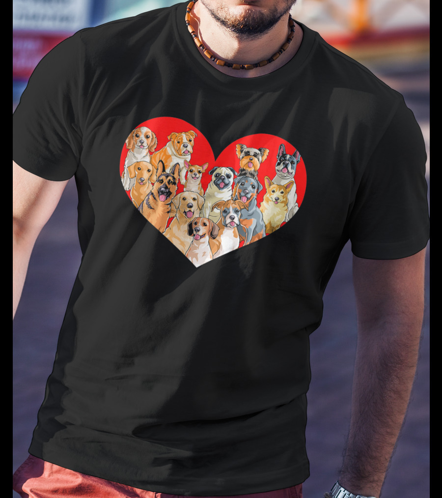 Kids Valentines Day Heart Pug Yorkie Corgi Dogs T-Shirt