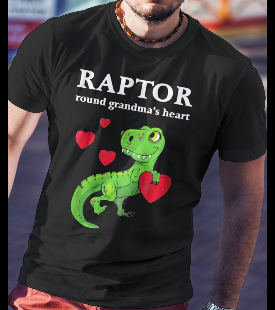 Raptor Round Grandma's Heart Valentines Rex Dinosaur T-Shirt
