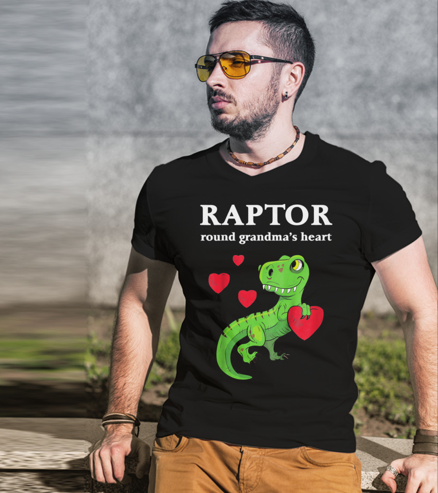 Raptor Round Grandma's Heart Valentines Rex Dinosaur T-Shirt