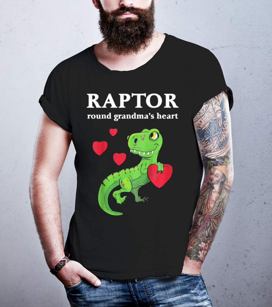 Raptor Round Grandma's Heart Valentines Rex Dinosaur T-Shirt