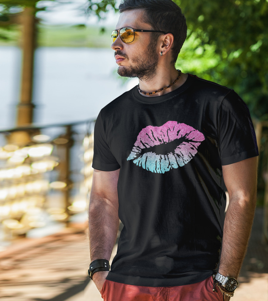 Kiss Lips Pink Blue Valentine Love T-Shirt