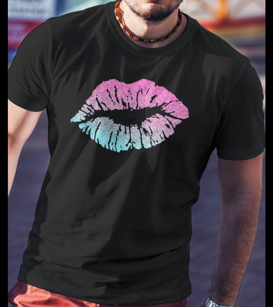 Kiss Lips Pink Blue Valentine Love T-Shirt