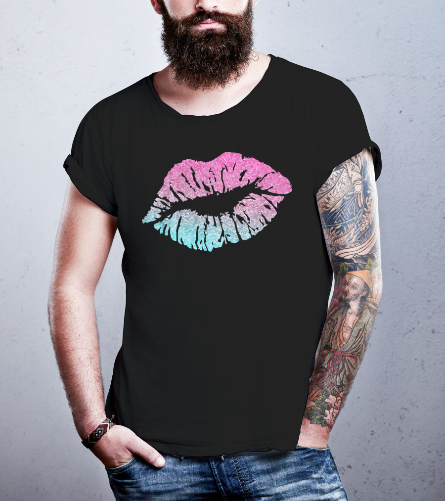 Kiss Lips Pink Blue Valentine Love T-Shirt