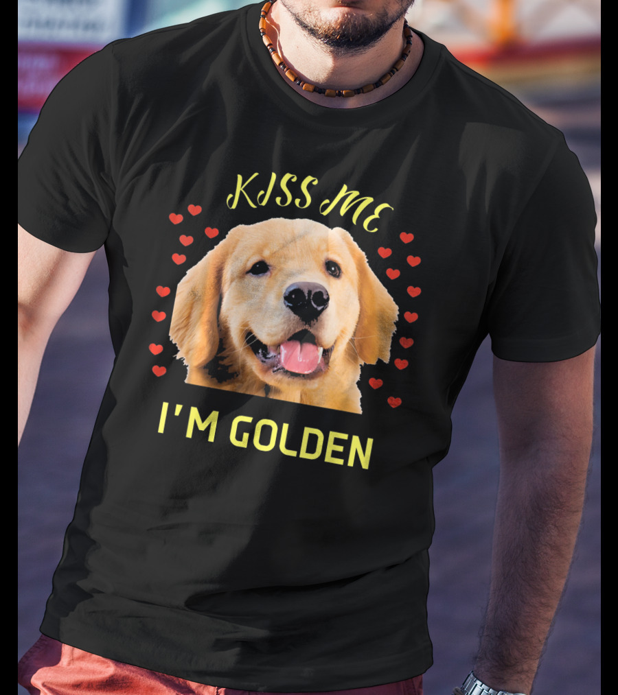 Kiss Me I'm Golden Golden Retriever Surrounded By Hearts T-Shirt