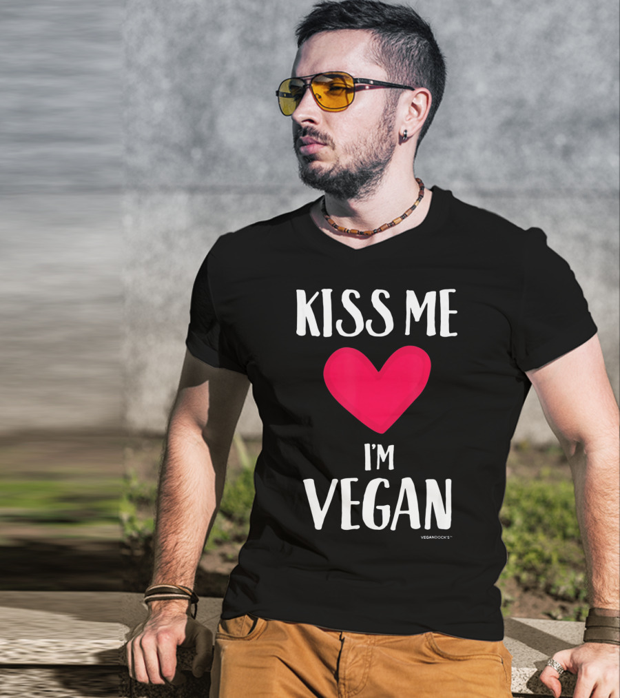 Kiss Me I'm Vegan Heart Valentine's Day Vegandocks T-Shirt