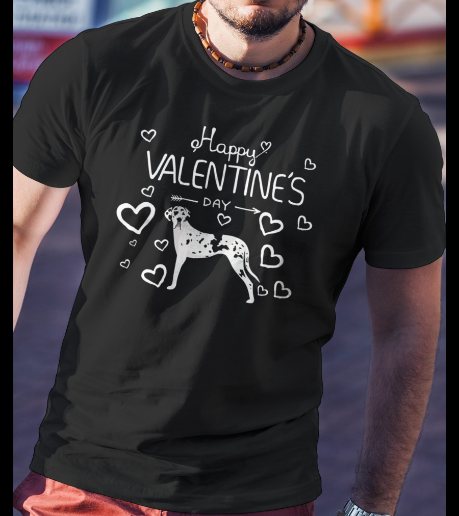 Happy Valentine's Day My Great Dane Dog Harlequin T-Shirt
