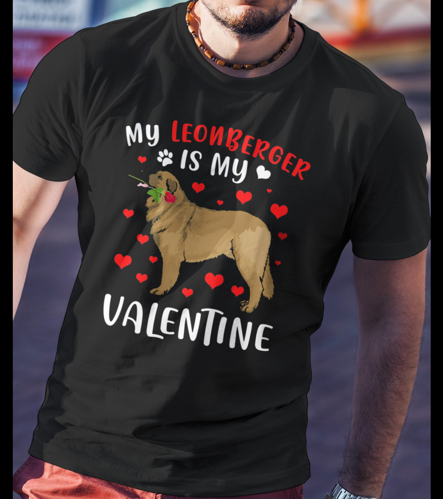 My Leonberger Is My Valentine With Hearts And Rose T-Shirt