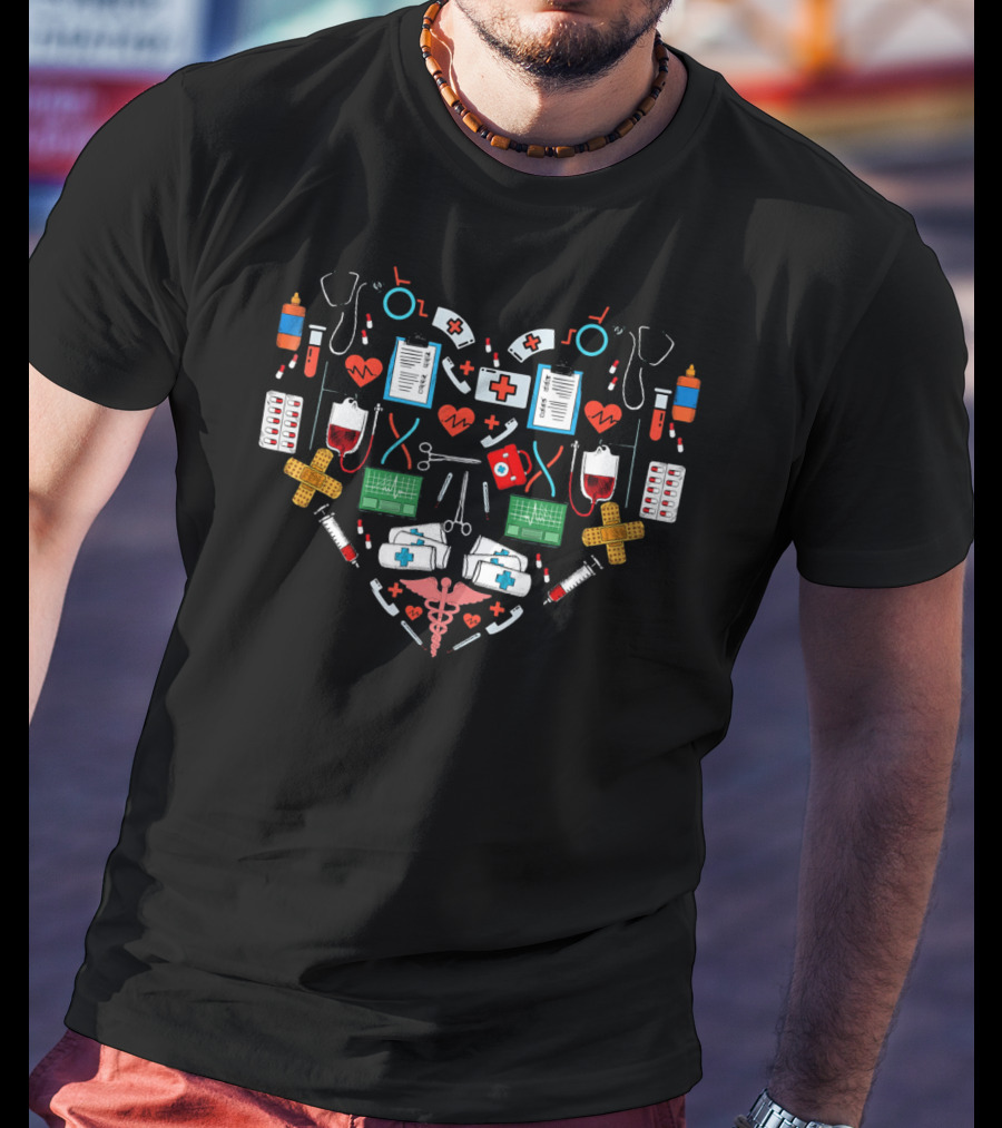 Nurse Heart Valentine's Day Medical Symbols T-Shirt