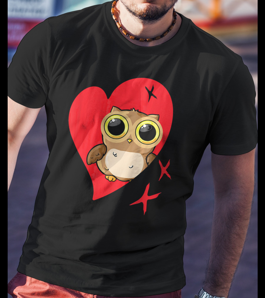 Valentine Day Red Heart Owl With Big Eyes T-Shirt