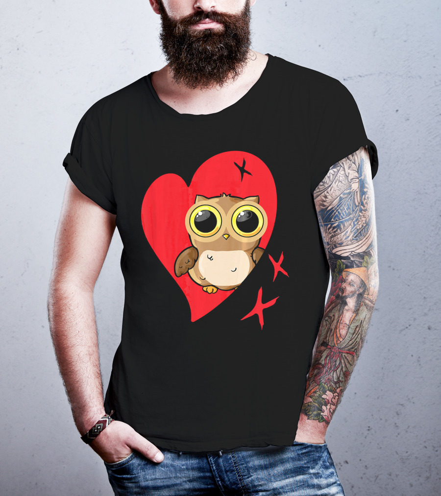 Valentine Day Red Heart Owl With Big Eyes T-Shirt