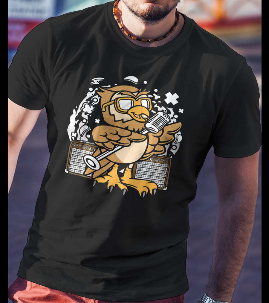 Owl Singer Microphone Glasses Music Performance T-Shirt