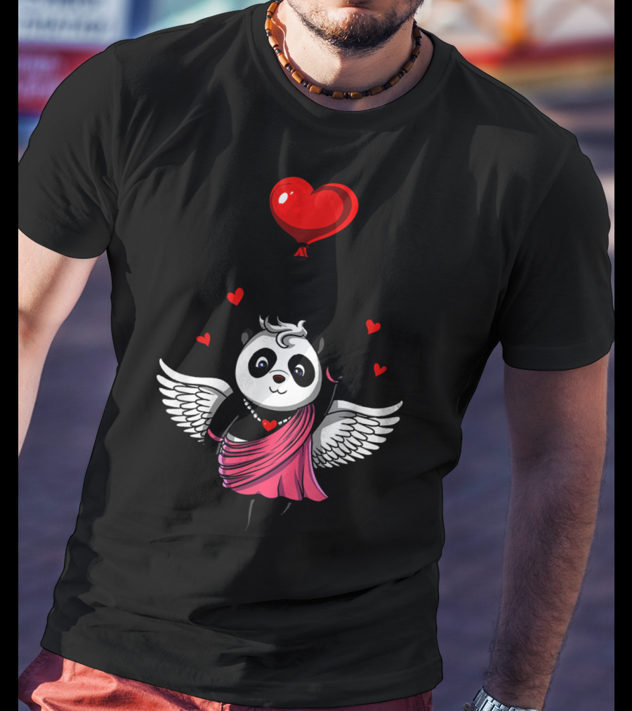 Panda Bear Cupid Valentines Day Love Balloon T-Shirt