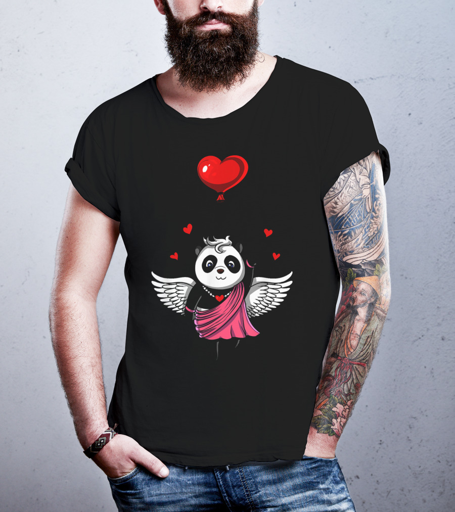 Panda Bear Cupid Valentines Day Love Balloon T-Shirt