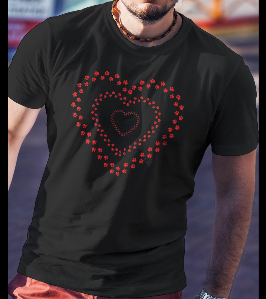 Paw Print Hearts Pattern Animal Lover T-Shirt