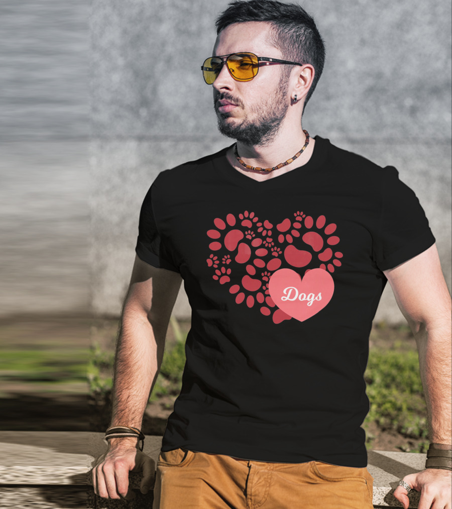 Paw Print Heart Dogs Mom And Pet T-Shirt