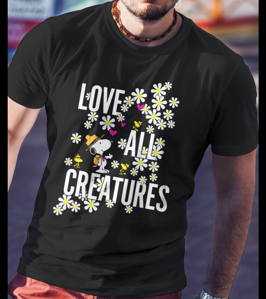 Peanuts Love All Creatures Valentine Snoopy With Flowers T-Shirt