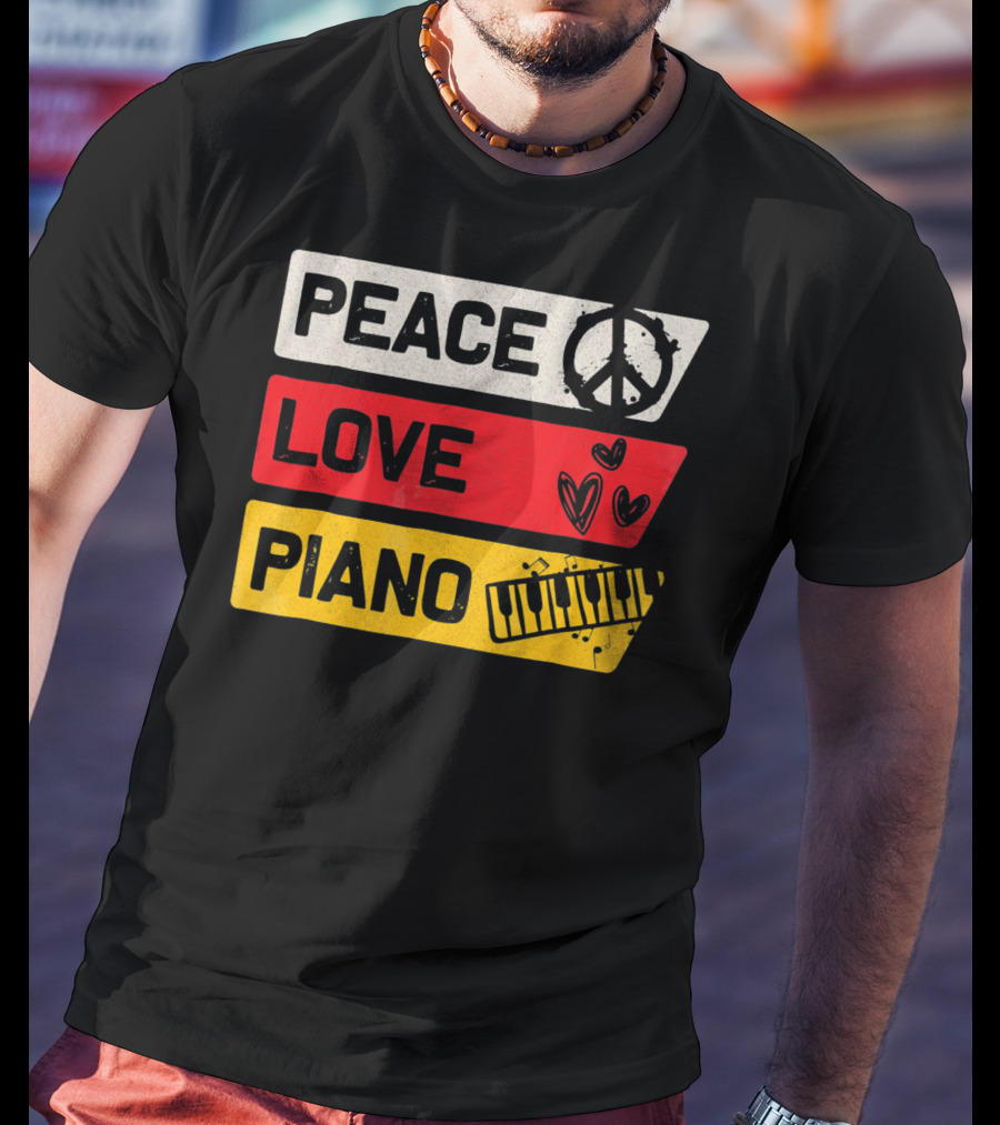 Peace Love Piano Music Peace Sign Keyboard T-Shirt
