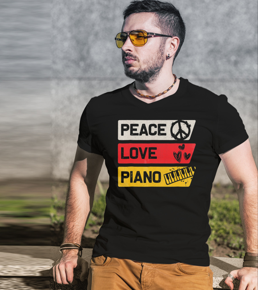 Peace Love Piano Music Peace Sign Keyboard T-Shirt