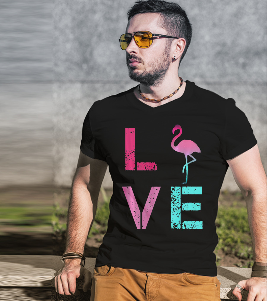 LOVE Pink Flamingos Valentine T-Shirt