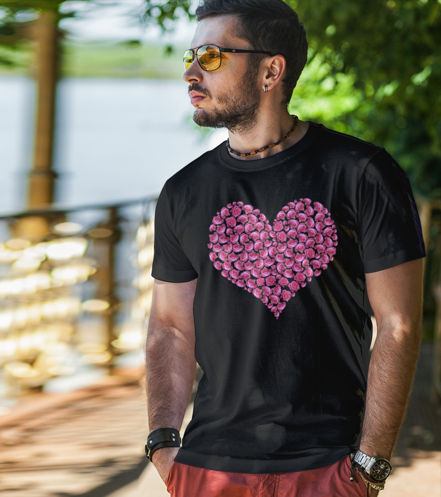 Pink Rose Flower Heart For Roses Lover T-Shirt