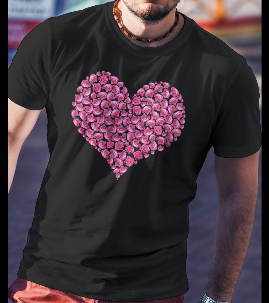 Pink Rose Flower Heart For Roses Lover T-Shirt