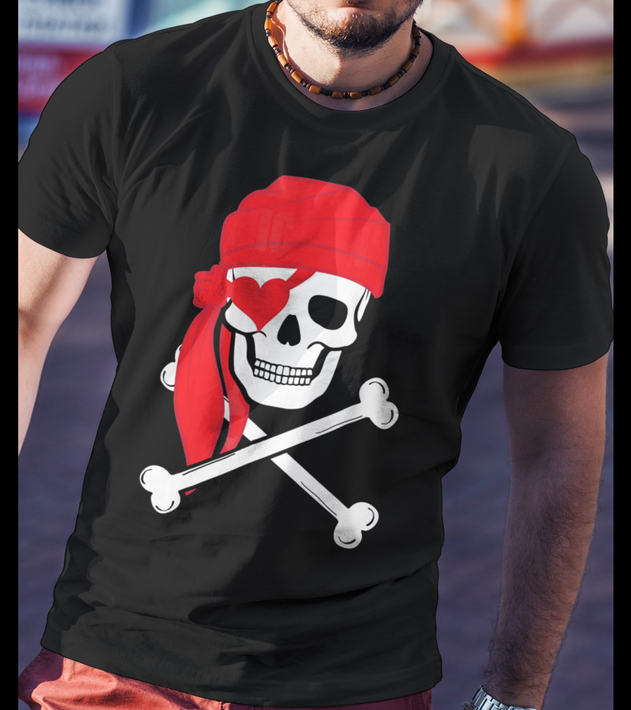 Pirate Skull And Cross Bones Heart Eyepatch Valentines T-Shirt
