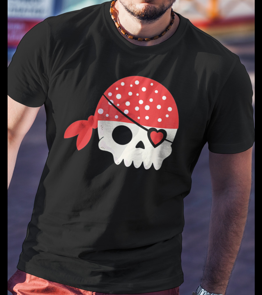 Pirate Skull With Heart Eyepatch I Steal Hearts Valentines T-Shirt