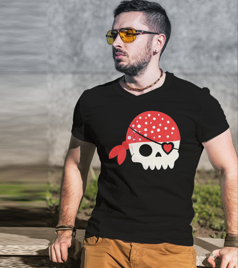 Pirate Skull With Heart Eyepatch I Steal Hearts Valentines T-Shirt