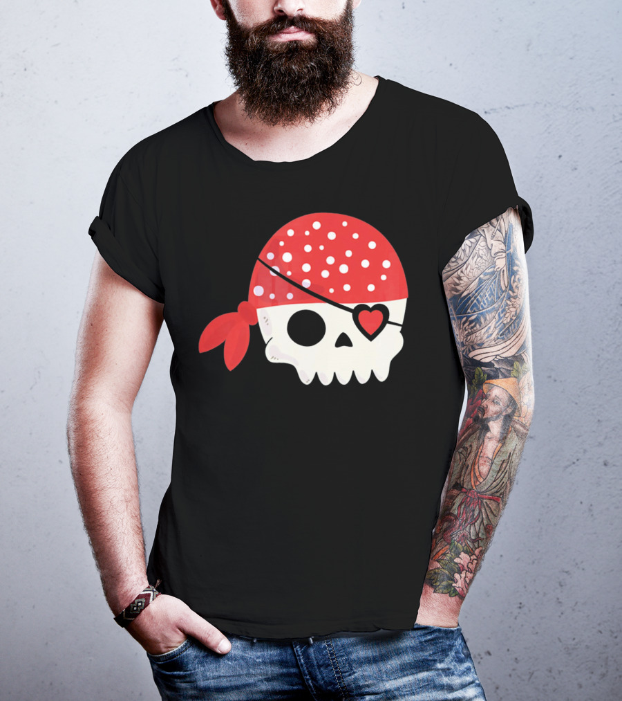 Pirate Skull With Heart Eyepatch I Steal Hearts Valentines T-Shirt