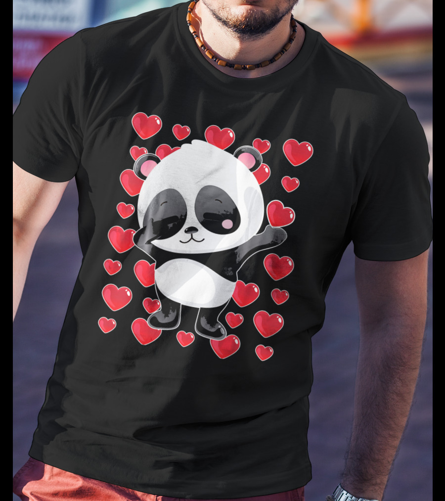 Panda Surrounded By Hearts For Valentines Day T-Shirt